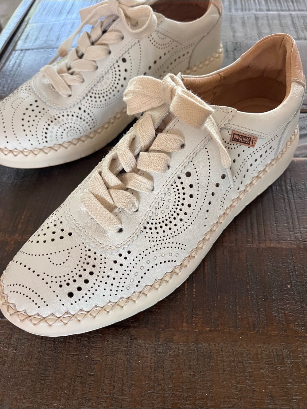 PIKOLINOS Cream Perforated Leather Lace-Up Sneakers Women's Size 39